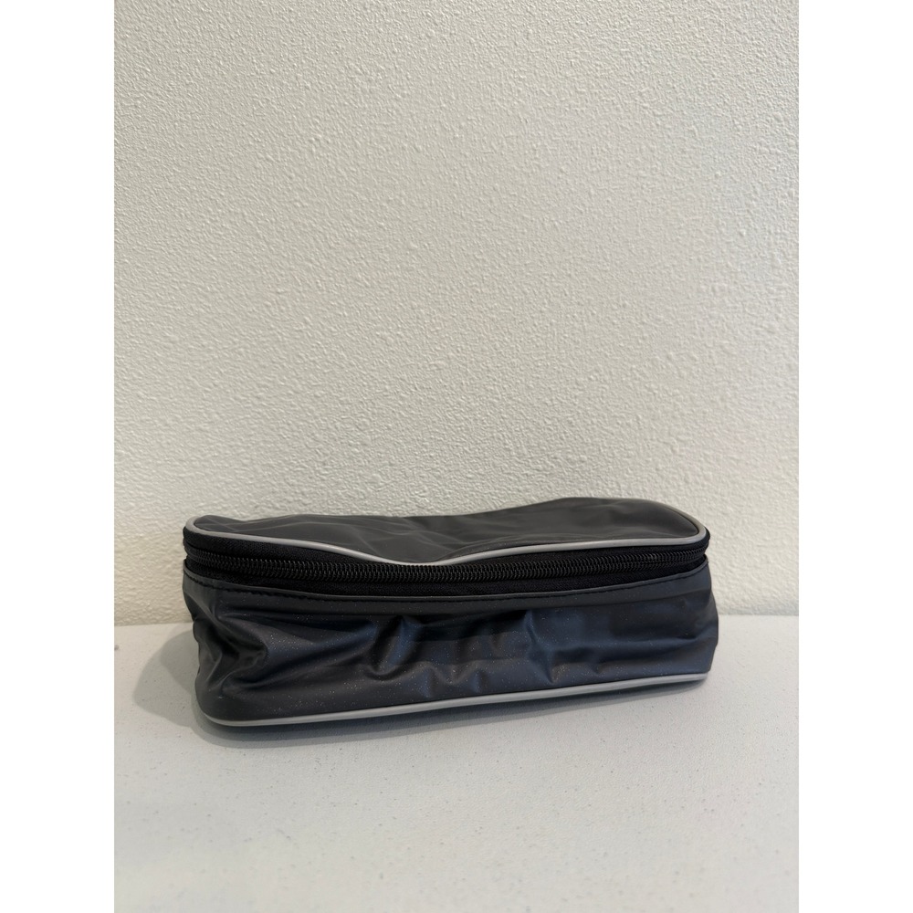 Black Nylon Toiletry Bag Travel Cosmetic Pouch Zip Case Grey Trim